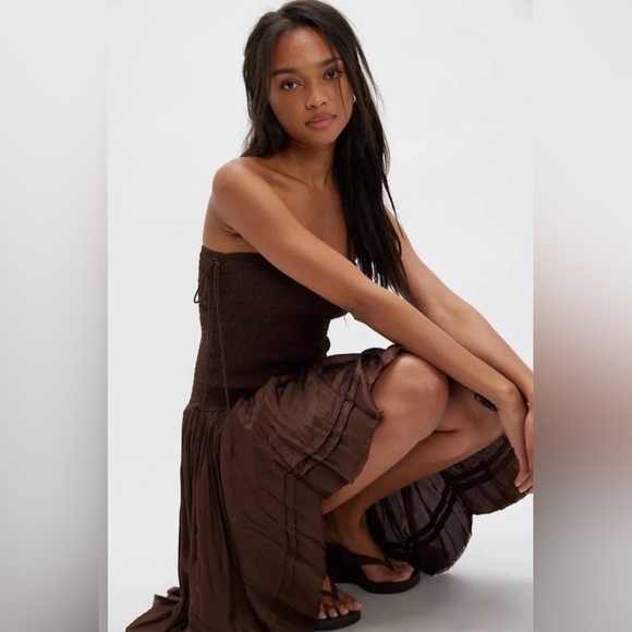 🆕 Free People Maya Strapless Brown convertible midi Dress or skirt size medium - Picture 4 of 14